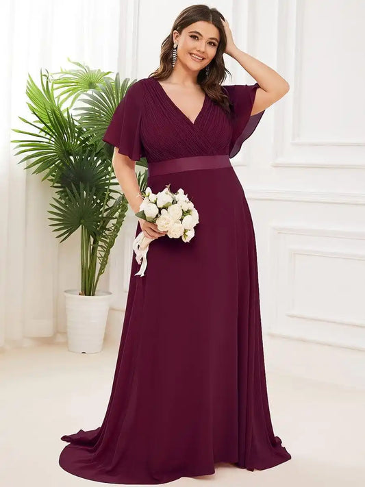 Plus Size Simple Empire Waist Flutter Sleeve Evening Dress Mother Of The Bride Dresses