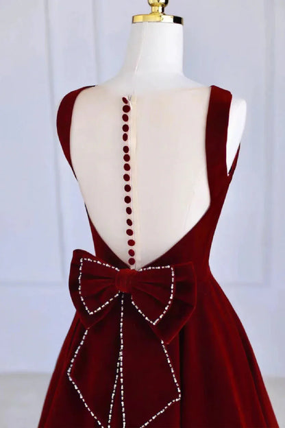 Pretty A-Line Boat Neck Sleeveless Lace Up Tea-Length Prom Dress