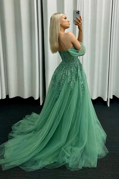 Pretty A-Line Off the Shoulder Sleeveless Backless Sweep/Brush Train Prom Dress