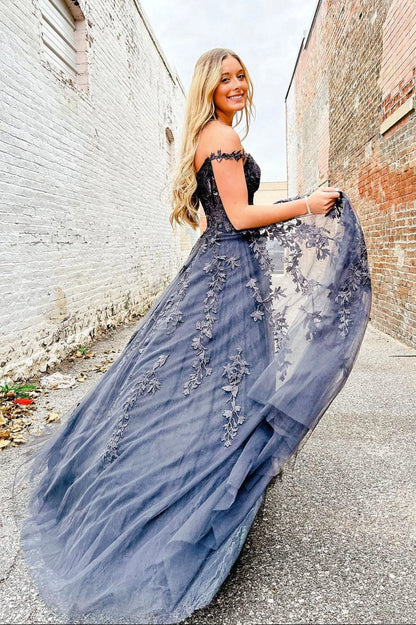 Pretty A-Line Off the Shoulder Sleeveless Lace Up Sweep/Brush Train Prom Dress