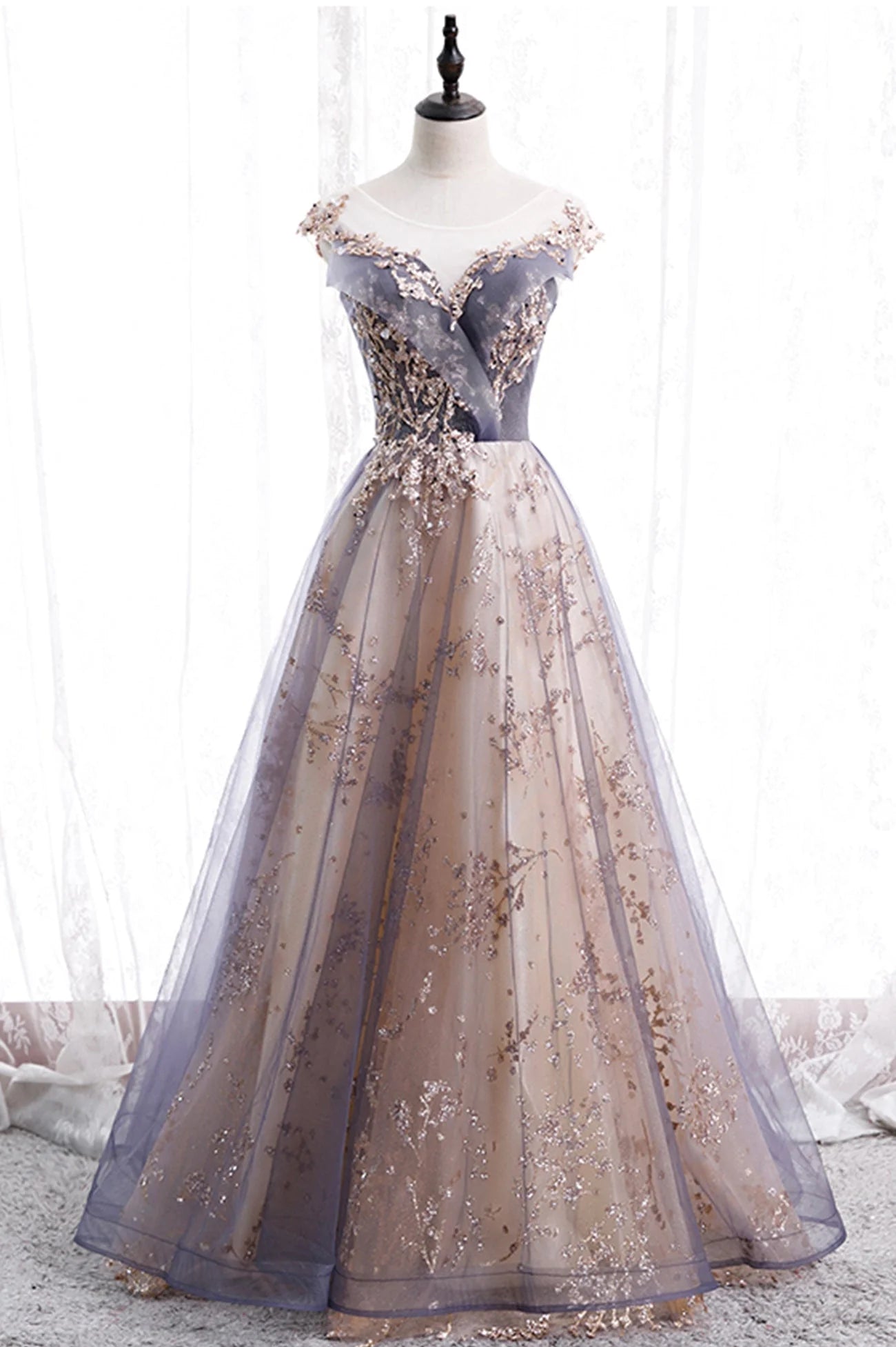 Pretty A-Line Scoop Neck Sleeveless Lace Up Floor-Length Prom Dress