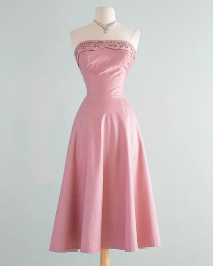 Pretty A-Line Strapless Sleeveless Satin Lace Up Tea-Length Prom Dress