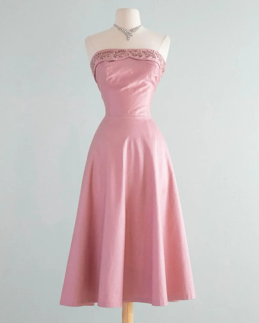 Pretty A-Line Strapless Sleeveless Satin Lace Up Tea-Length Prom Dress