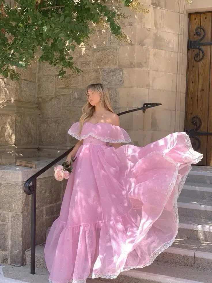 Pretty A-line Off the Shoulder Sleeveless Chiffon Ruffles Floor-Length Prom Dress