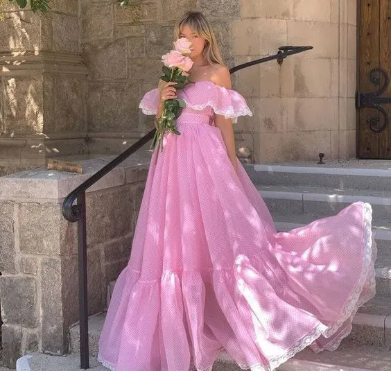 Pretty A-line Off the Shoulder Sleeveless Chiffon Ruffles Floor-Length Prom Dress