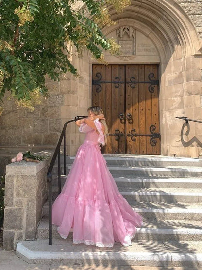 Pretty A-line Off the Shoulder Sleeveless Chiffon Ruffles Floor-Length Prom Dress