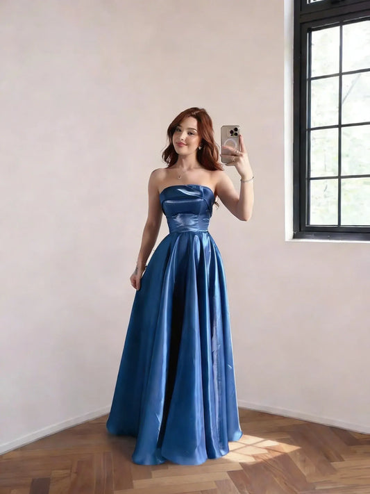 Pretty A Line Strapless Sleeveless Lace Up Floor-Length Party Dress