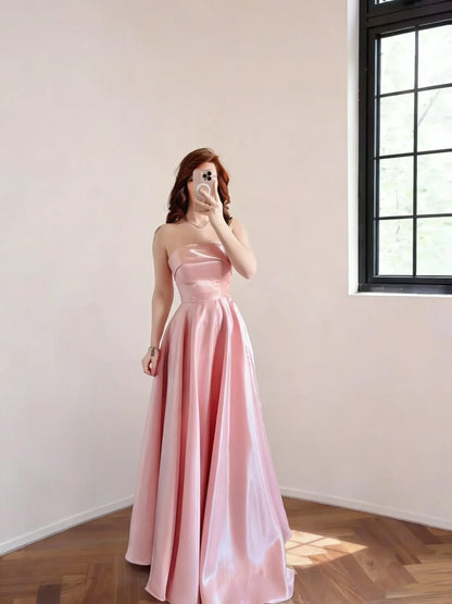 Pretty A Line Strapless Sleeveless Lace Up Floor-Length Party Dress