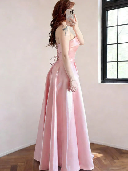 Pretty A Line Strapless Sleeveless Lace Up Floor-Length Party Dress