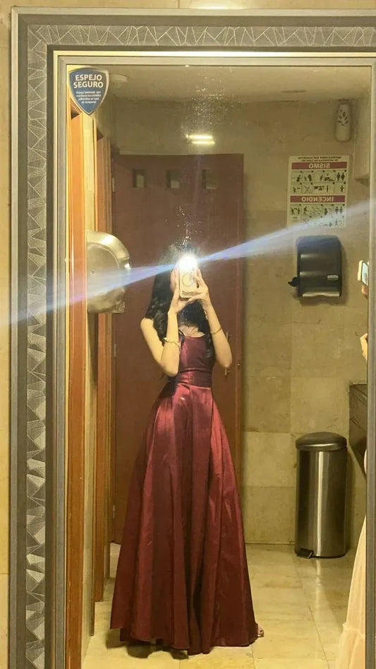 Pretty A Line paghetti Straps Sleeveless Satin Floor-Length Party Dresses