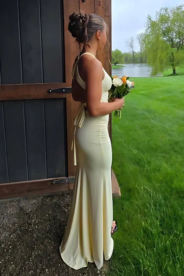 Pretty Mermaid Halter Neck Sleeveless Pleated Floor-Length Prom Dress