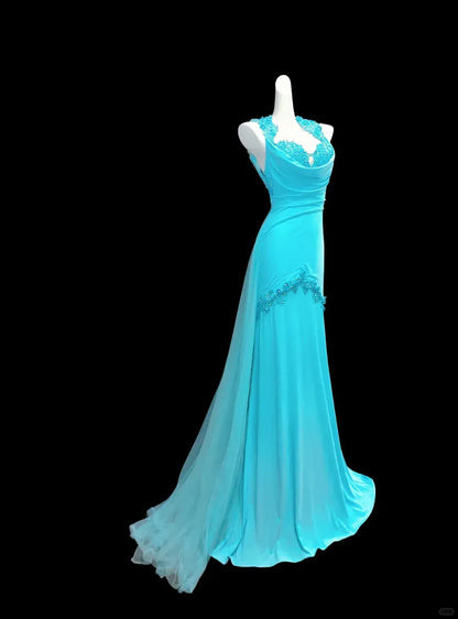 Pretty Mermaid Halter Neck Sleeveless Pleated Satin Sweep Train Prom Dress