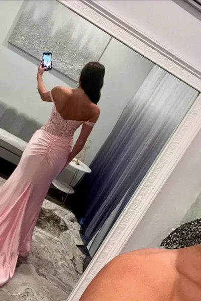 Pretty Mermaid Off-the-Shoulder Sleeveless Split Lace Sweep/Brush Train Prom Dress