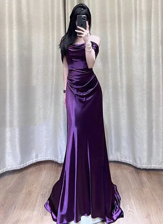 Pretty Mermaid/Trumpet Off The Shoulder Sleeveless Satin Backless Floor Length Prom Dress