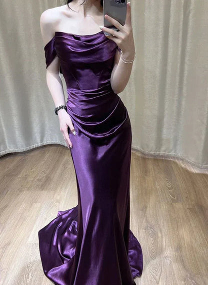 Pretty Mermaid/Trumpet Off The Shoulder Sleeveless Satin Backless Floor Length Prom Dress