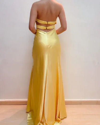 Pretty Mermaid/Trumpet V Neck Sleeveless Satin Floor-Length Prom Dress