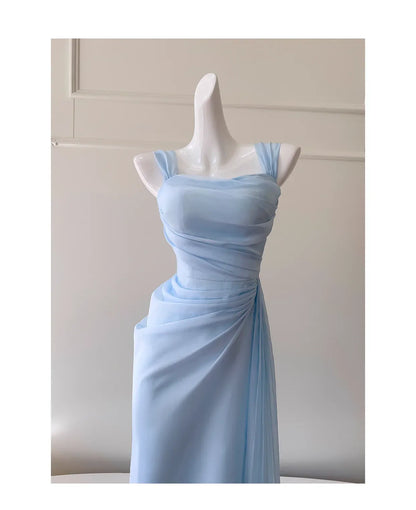 Pretty Sheath Square Neck Sleeveless Pleated Tulle Floor-Length Prom Dress