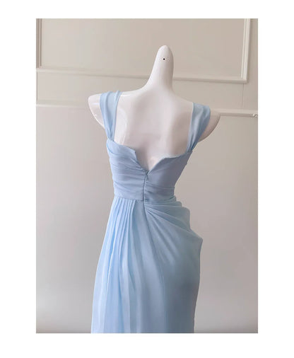 Pretty Sheath Square Neck Sleeveless Pleated Tulle Floor-Length Prom Dress