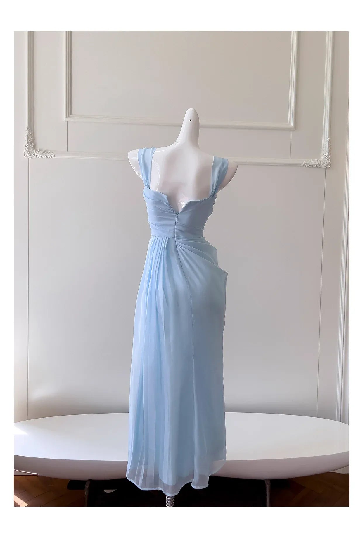 Pretty Sheath Square Neck Sleeveless Pleated Tulle Floor-Length Prom Dress