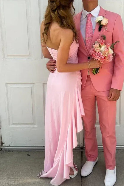 Pretty Sheath Strapless Sleeveless Slit Satin Floor-Length Prom Dress