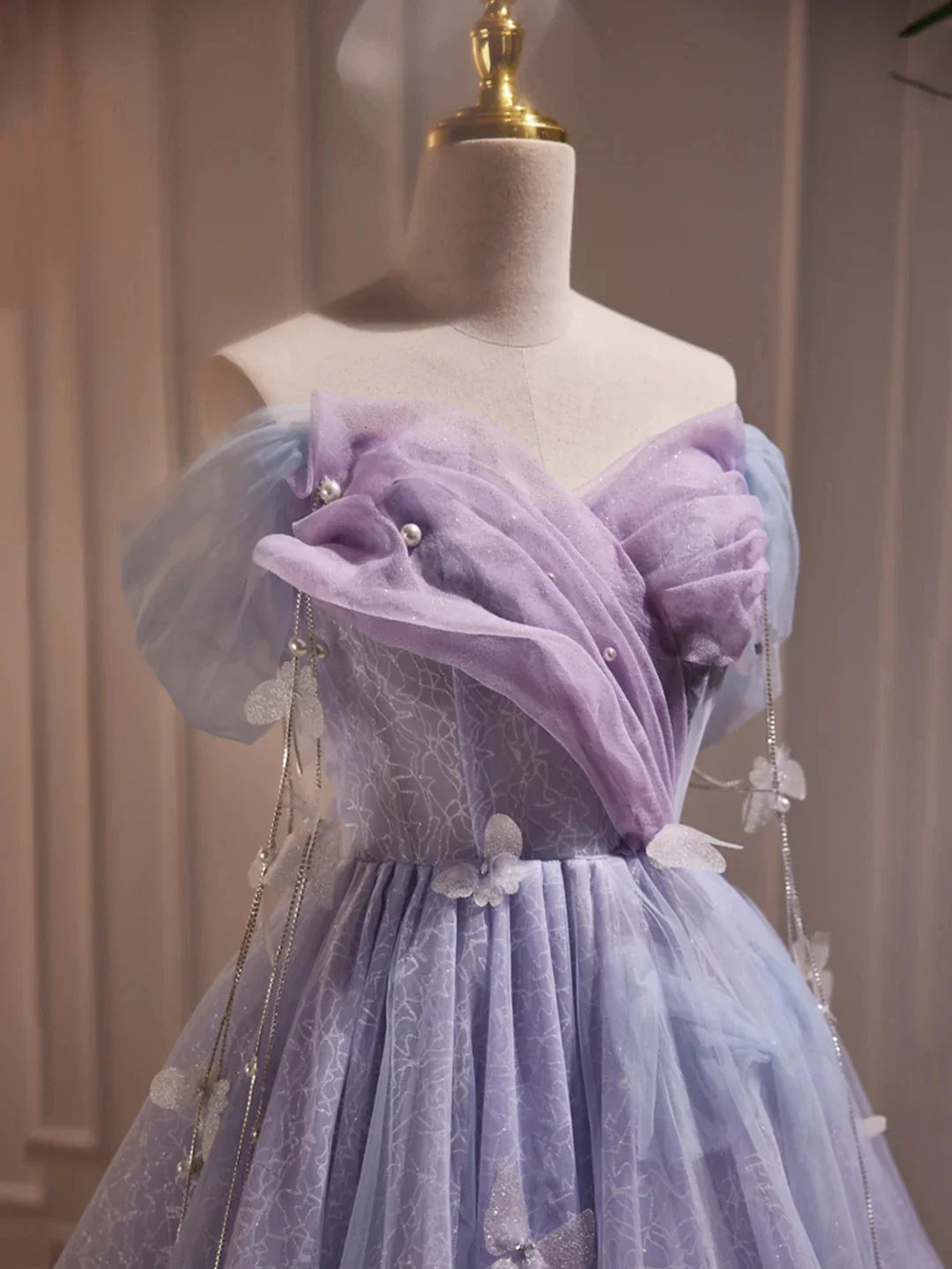 Purple Tulle Knee Length Birthday Party Formal Dress Off the Shoulder Purple Prom Dress