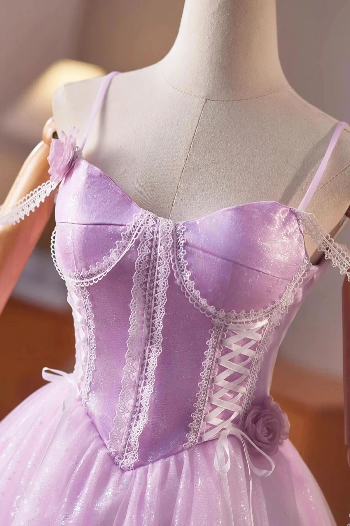 Purple Tulle Lace Short A-Line Prom Dress A-Line Evening Party Dress