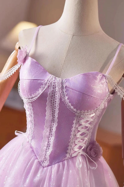 Purple Tulle Lace Short A-Line Prom Dress A-Line Evening Party Dress