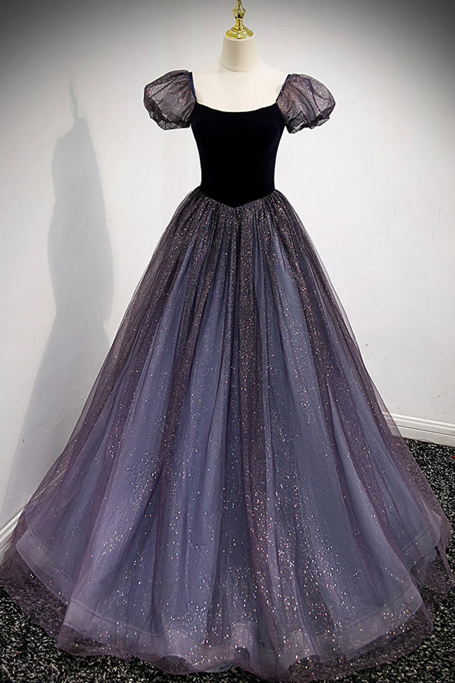 Purple Velvet Tulle Long Prom Dresses A-Line Evening Dresses