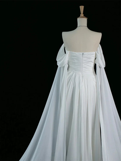 Quyihu Dress A-Line Off Shoulder Satin White Long Prom Dress White Long Formal Dress