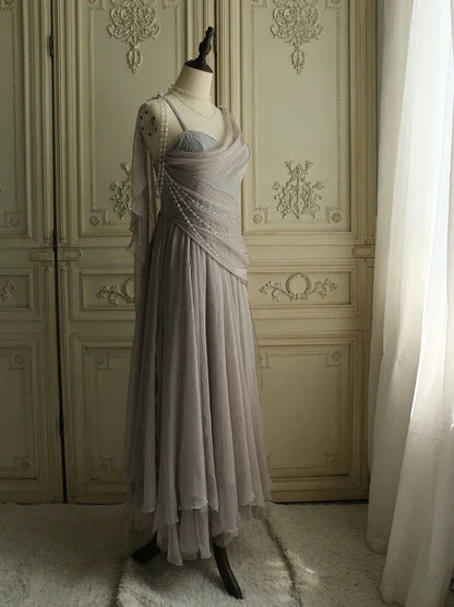 Quyihu Dress A-line Lovely Pink Chiffon Prom Dress Princess Spaghetti Straps Evening Dress