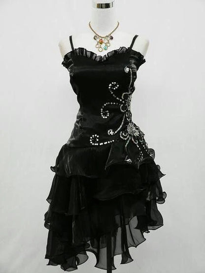Quyihu Dress Black Chiffon Beaded Mini Satin Short Prom Dress Homecoming Dress