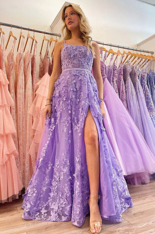 Quyihu Dress Charming A Line Sweetheart Light Purple Lace Long Prom Dresses