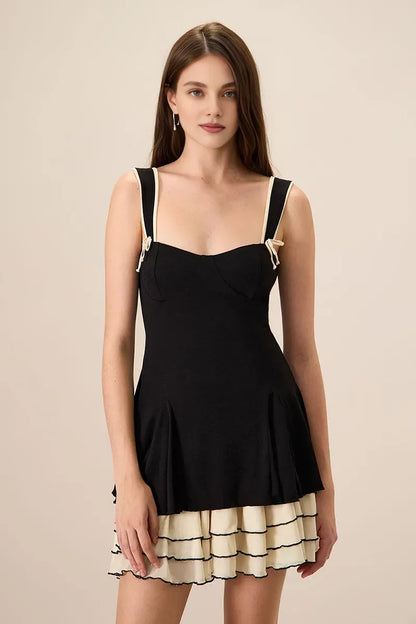 Quyihu Dress Colorblock A-Line Wide Straps Mini Dresses Sleeveless Black Homecoming Dress