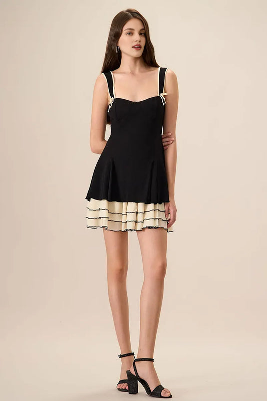 Quyihu Dress Colorblock A-Line Wide Straps Mini Dresses Sleeveless Black Homecoming Dress
