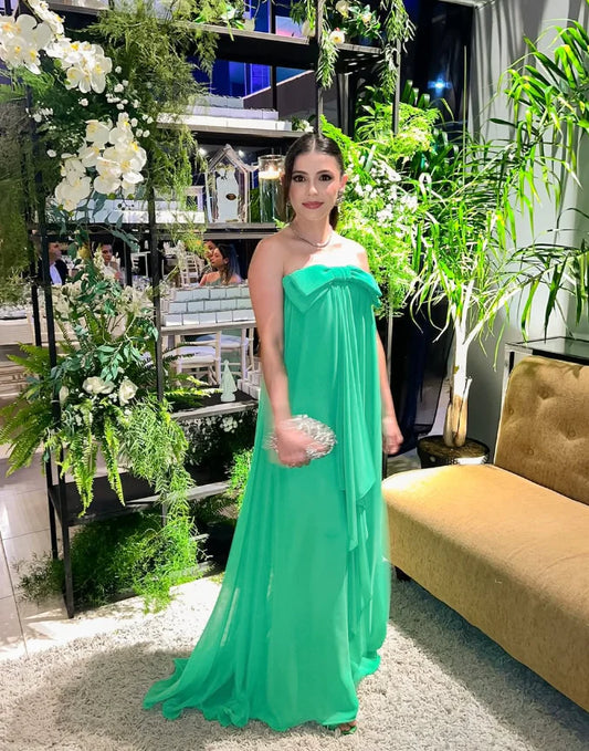 Quyihu Dress Cute A Line Strapless Bow Green Backless Long Graduation Prom Dress With Bow knot