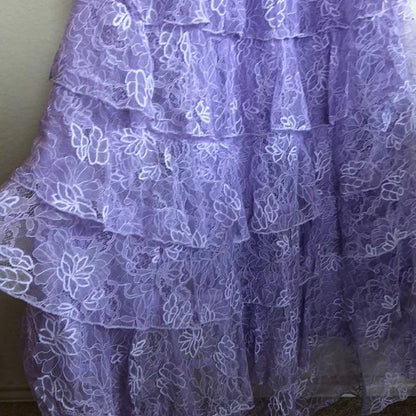 Quyihu Dress Lilac Long Prom Dress Layed Lace V Neck Floor Length V Back Evening Dress