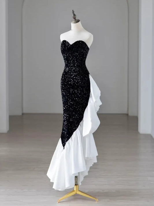 Quyihu Dress Mermaid Sequin Black Prom Dress Long Floor Length Zipper Formal Dress