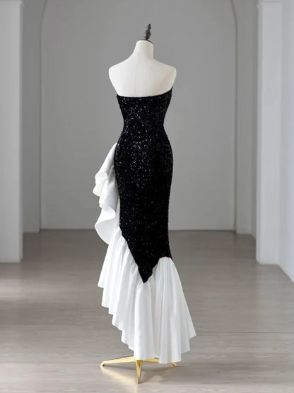 Quyihu Dress Mermaid Sequin Black Prom Dress Long Floor Length Zipper Formal Dress