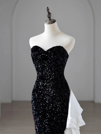 Quyihu Dress Mermaid Sequin Black Prom Dress Long Floor Length Zipper Formal Dress