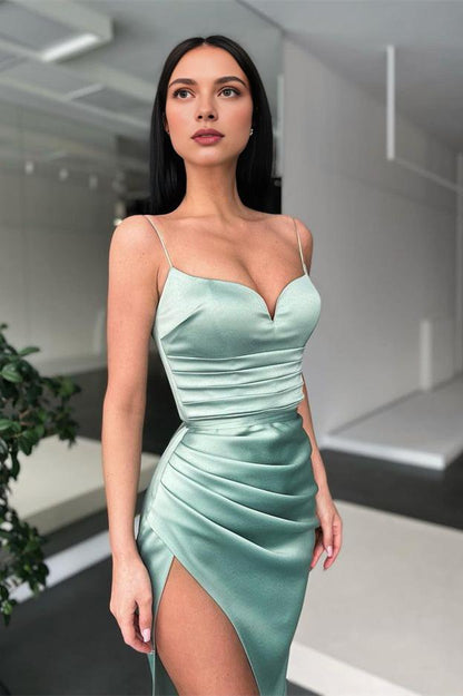 Quyihu Dress Mermaid Spaghetti-Straps Prom Dress With Slit Evening Dress