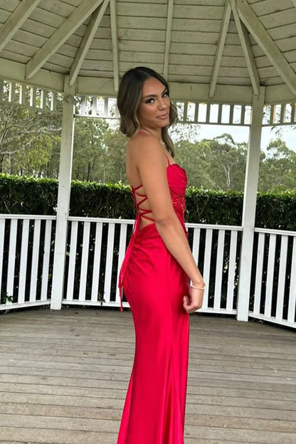Quyihu Dress Pretty Sage Scoop Neck Satin Mermaid Long Prom Dress with Slit Formal Gown Evening Dress