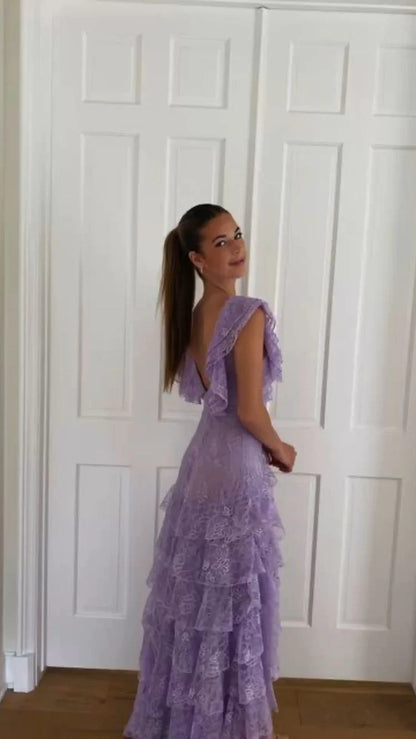 Quyihu Dress Purple Lace Long Prom Dress Backless Evening Dress Stunning Maxi Dress For Women