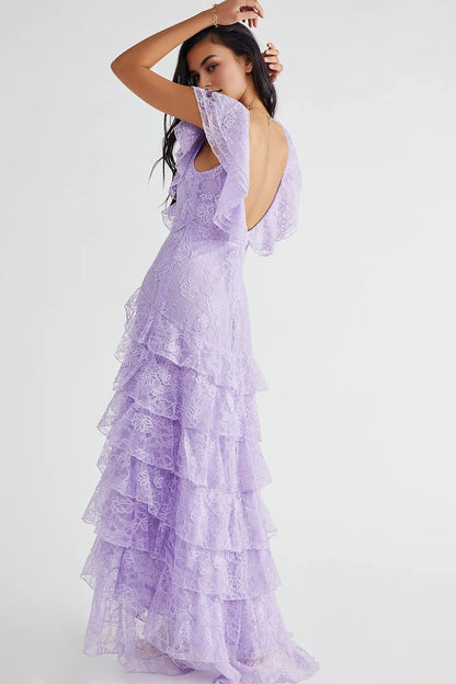 Quyihu Dress Purple Lace Long Prom Dress Backless Evening Dress Stunning Maxi Dress For Women