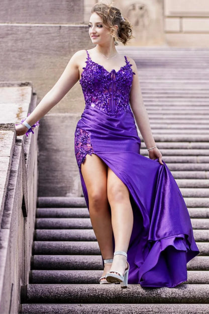 Quyihu Dress Red Appliques Mermaid Long Dress with Slit
