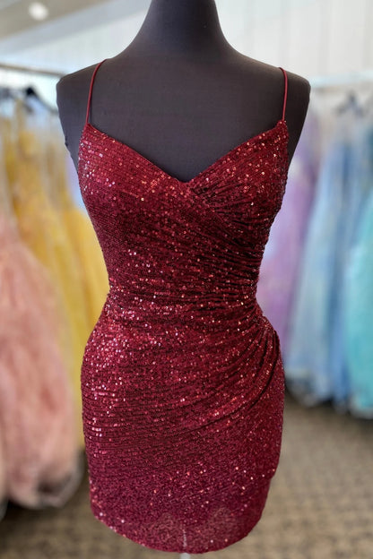 Quyihu Dress Ruched Golden Sequin Tight Short Dress Homecoming Dress