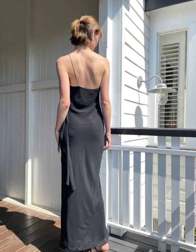 Quyihu Dress Sexy Sheath Spaghetti Strap Beaded Black Open Back Long Prom Dress Party Dress