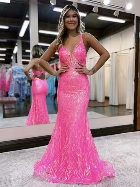 Quyihu Dress SheathColumn V-neck Sleeveless SweepBrush Prom Dresses