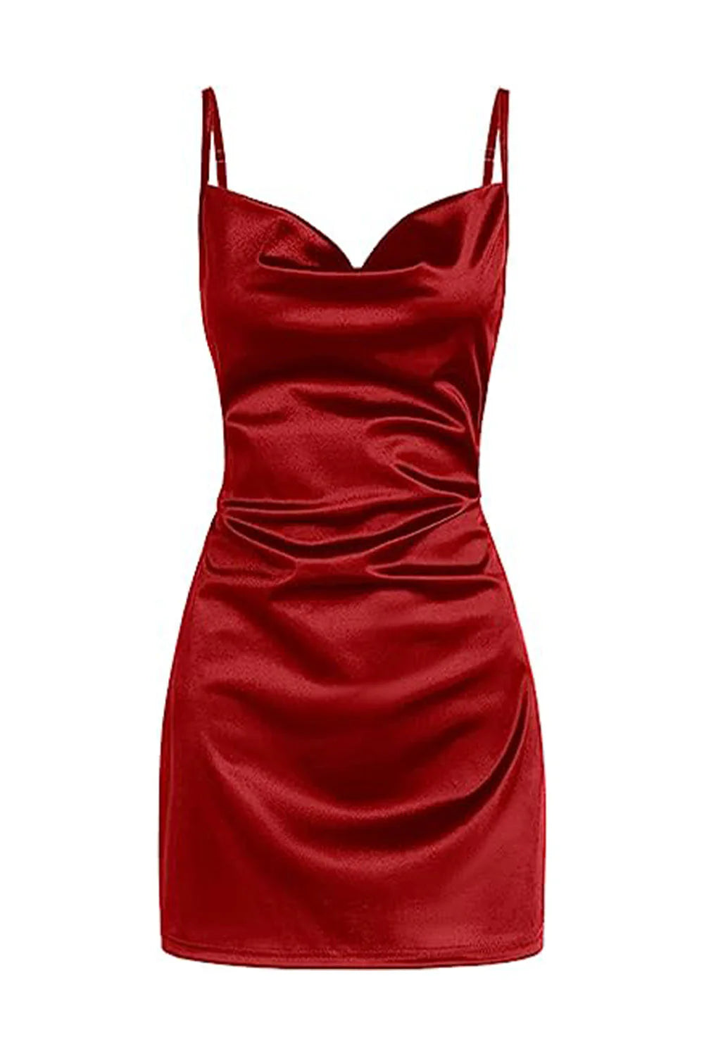 Quyihu Dress Spaghetti Straps Navy Blue Cowl Neck Short Party Dress Homecoming Dress