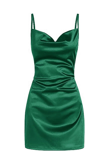 Quyihu Dress Spaghetti Straps Navy Blue Cowl Neck Short Party Dress Homecoming Dress