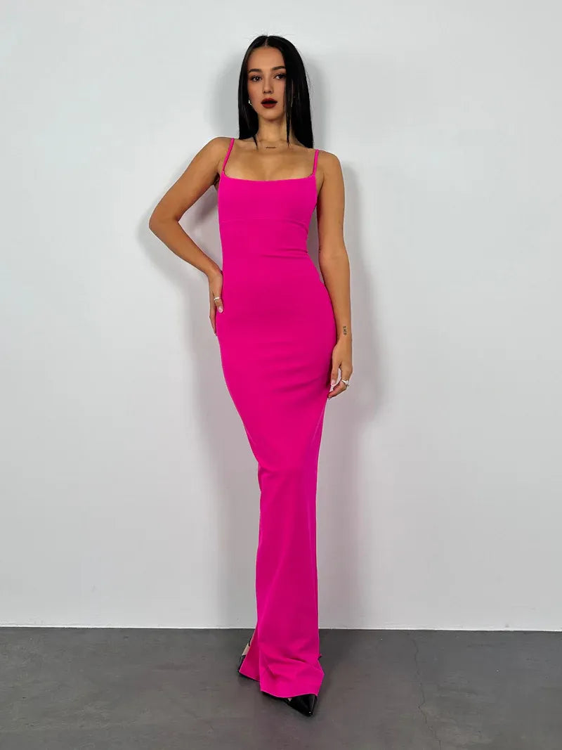 Quyihu Dress Spaghetti Straps Square Neck Bodycon Sexy Long Ball Gown Sleeveless Back Zipper